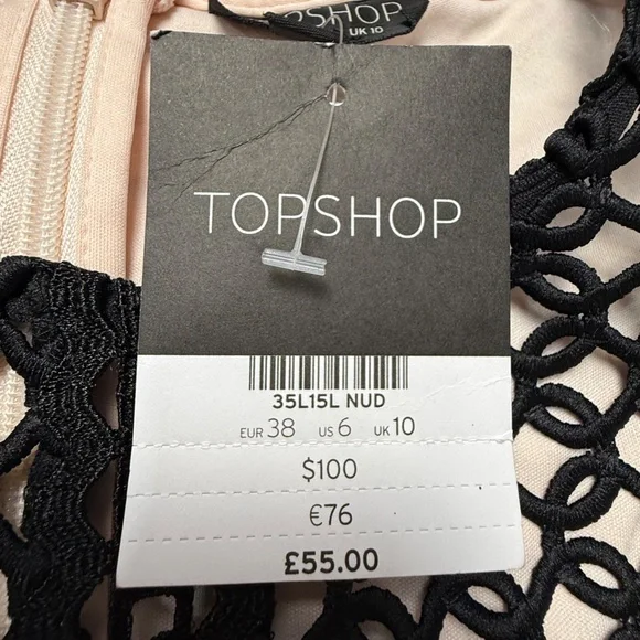 TopShop Geo Lace Midi Dress, Pink/Black, Fitted, NWT Size 6, Sleeveless - Picture 11 of 15